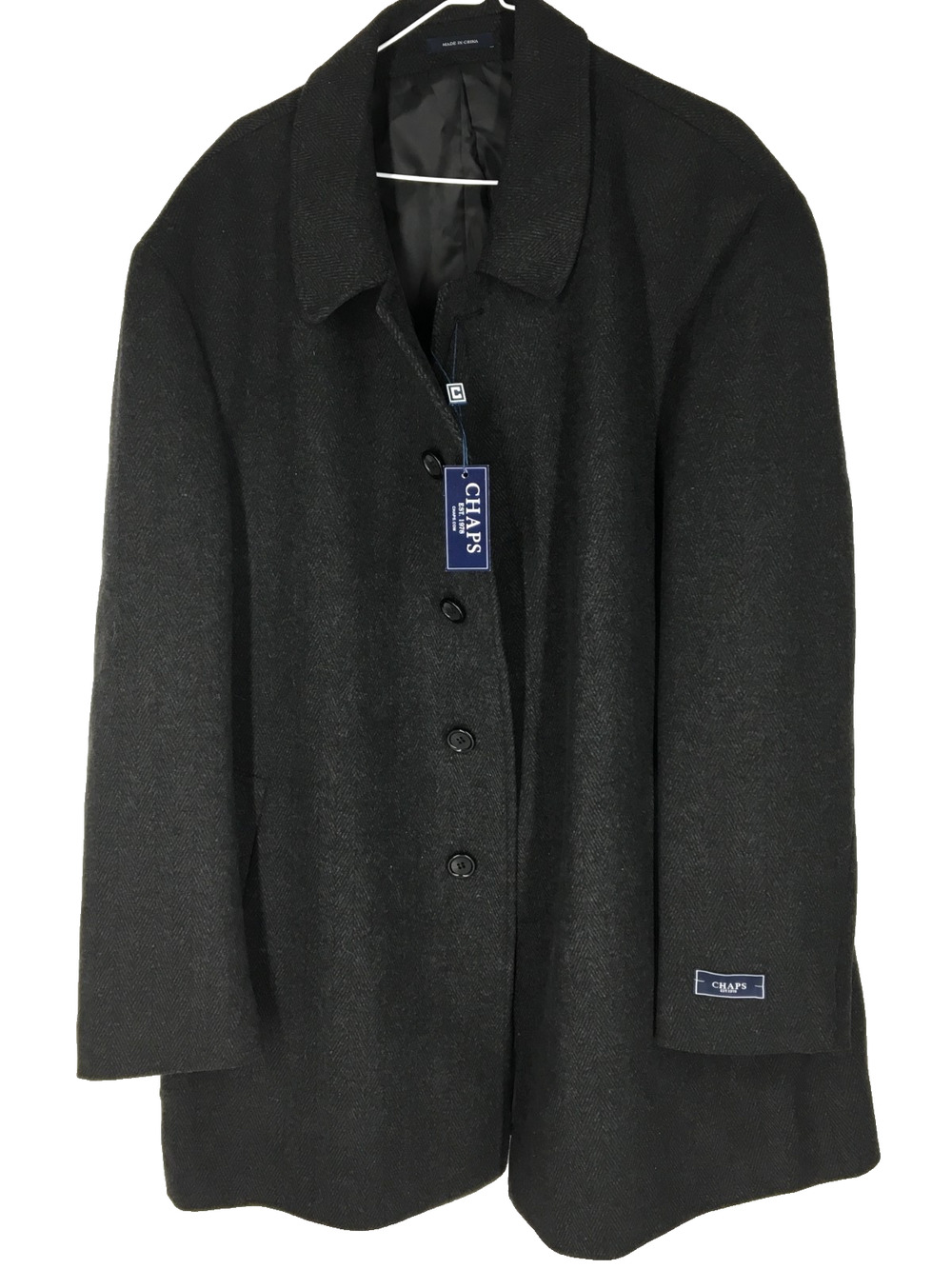 NWT 48R Chaps Ralph Lauren Mens 5 Button Wool Overcoat Dark Pencil Gray